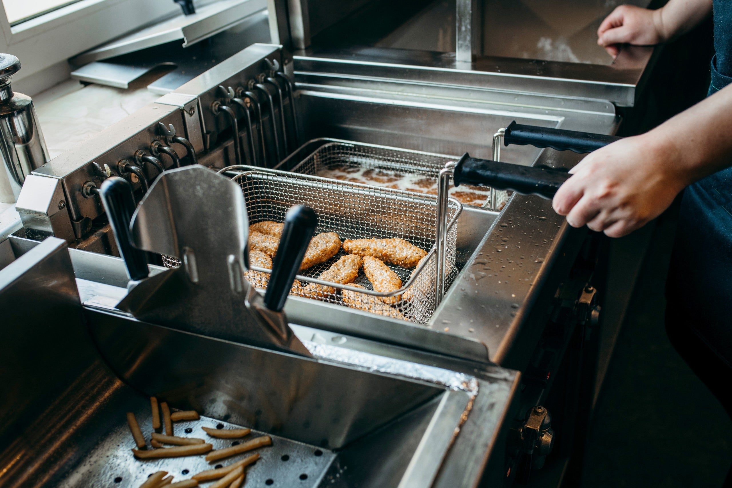 Deep fryers and grill, equipment of a fast food restaurant